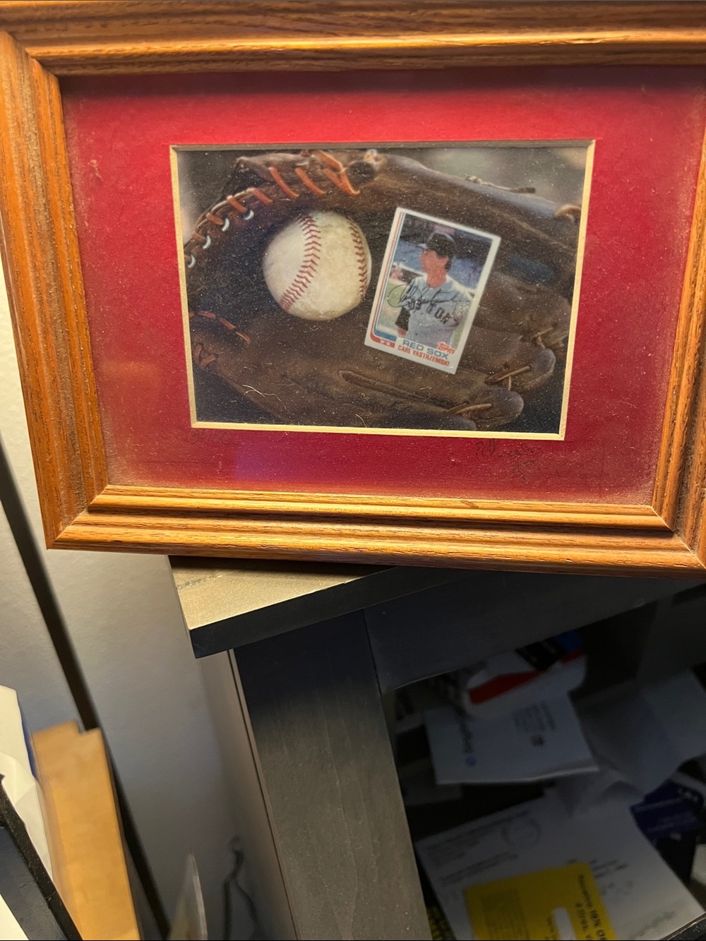 Topps Red Mat and Wood-Tone Baseball Display Frame. This is Carl Yaz